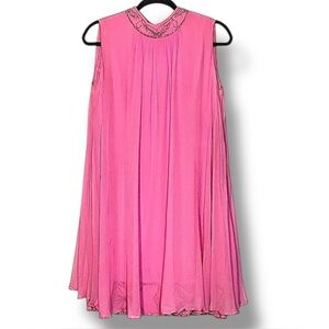 Vintage 60’s mini sleeveless pink chiffon beaded and lined mock neck swi… SzS